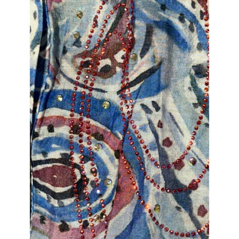A.Z.I. New York Women's Jeweled Beaded Blouse SizeL Paisley Multicolor Long SLV - Picture 5 of 6